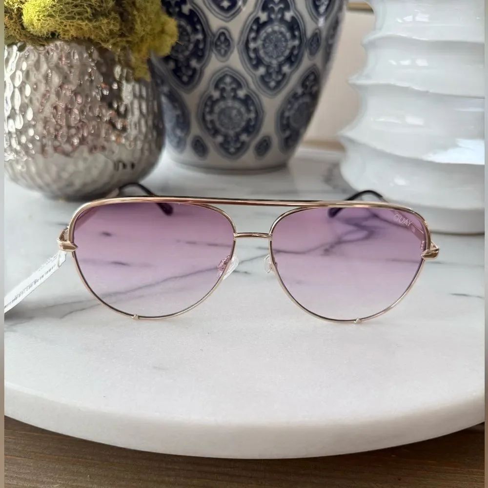 QUAY 56mm High Key Shift Aviato Glasses In Gold/ Pink ⭐️ - Picture 2 of 7